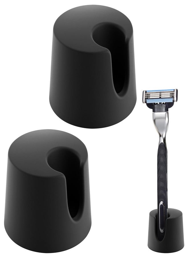 Goqeut 2 PCS Razor Holder Compatible With Gillette Razor Stand, Men's Razor Holder, Ideal Gift For Men, Black Razor Stand Base With Drain Design, Suitable For Bathroom Countertops - Image 1